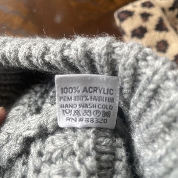 C. C Baby Pom Pom Beenie Hats Leopard Print And Solid Grey - Picture 8 of 12